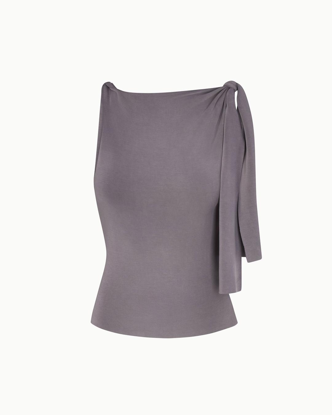 Sueded Stretch Knotted Top | Steel Grey - L