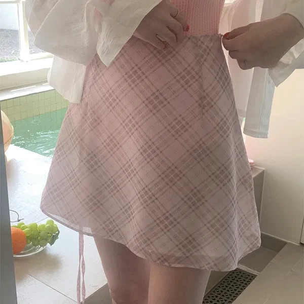 러비에 체크 쉬폰 미니 스커트 sk (2color)