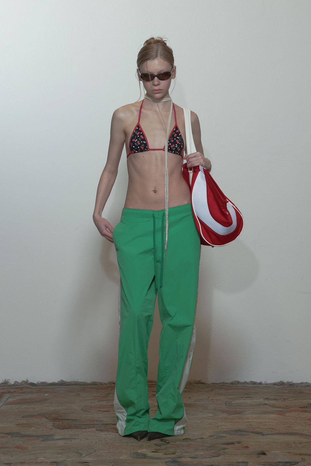 Mesh Nylon Track Pants Green