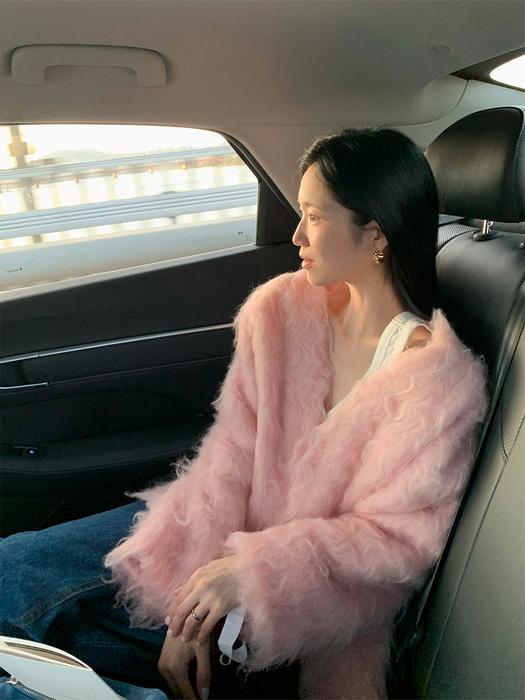 WAVY FLUFF LONG HAIR WOOL KNIT CARDIGAN_TT5W301PK