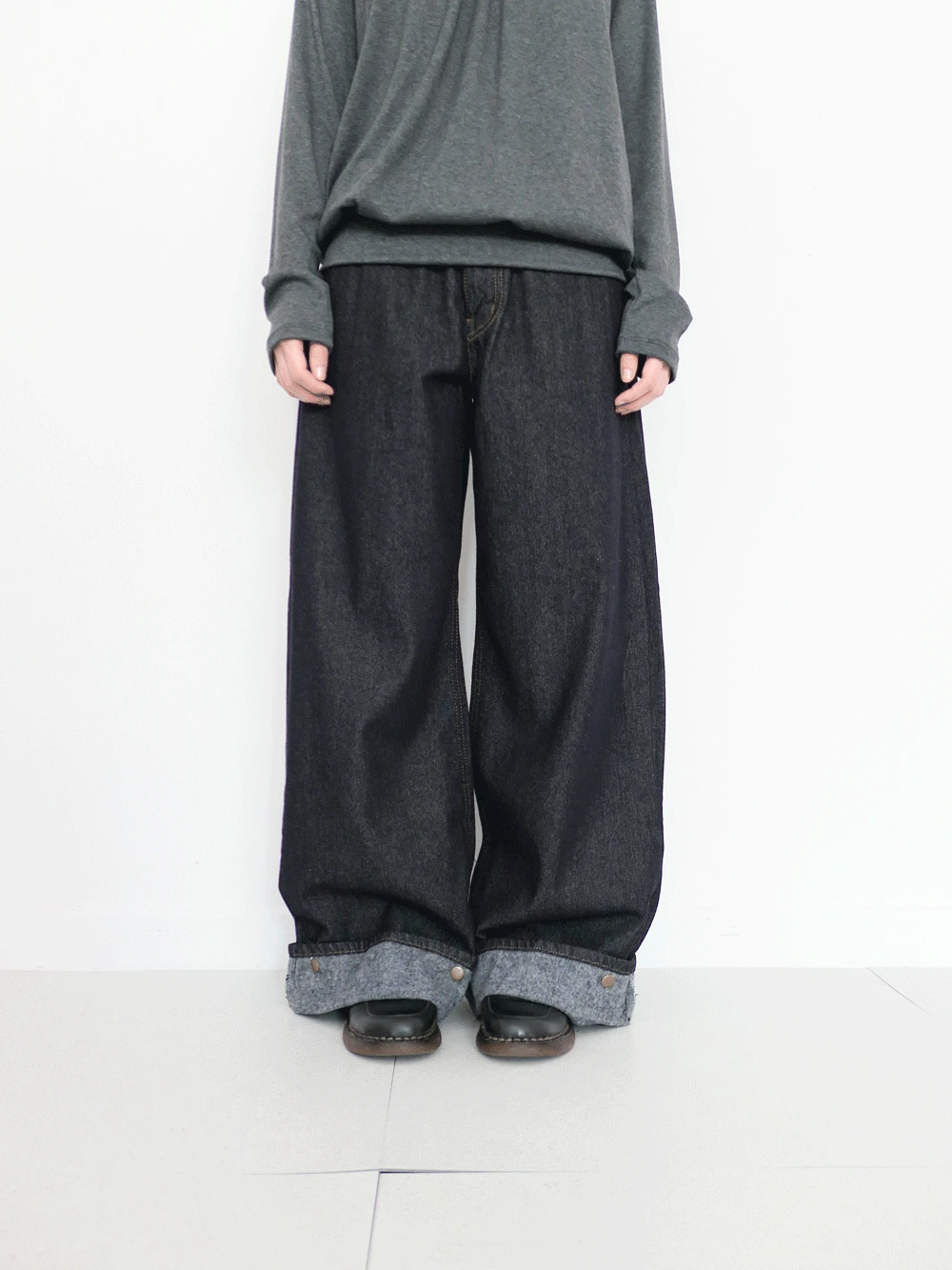 기모 셀비지 스냅 팬츠