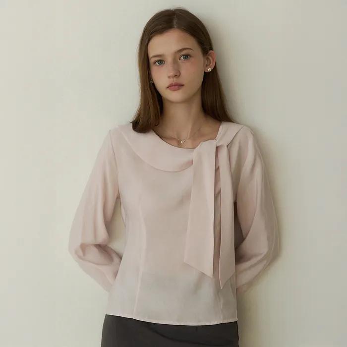 Round tie ribbon blouse - ash pink