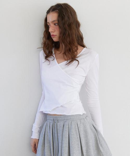 V-wrap Button Long Sleeve White
