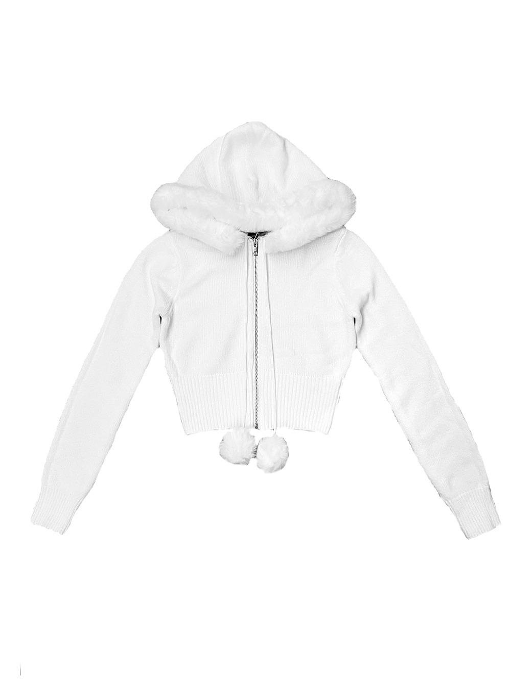 Furry Knit Pom Pom Hoodie