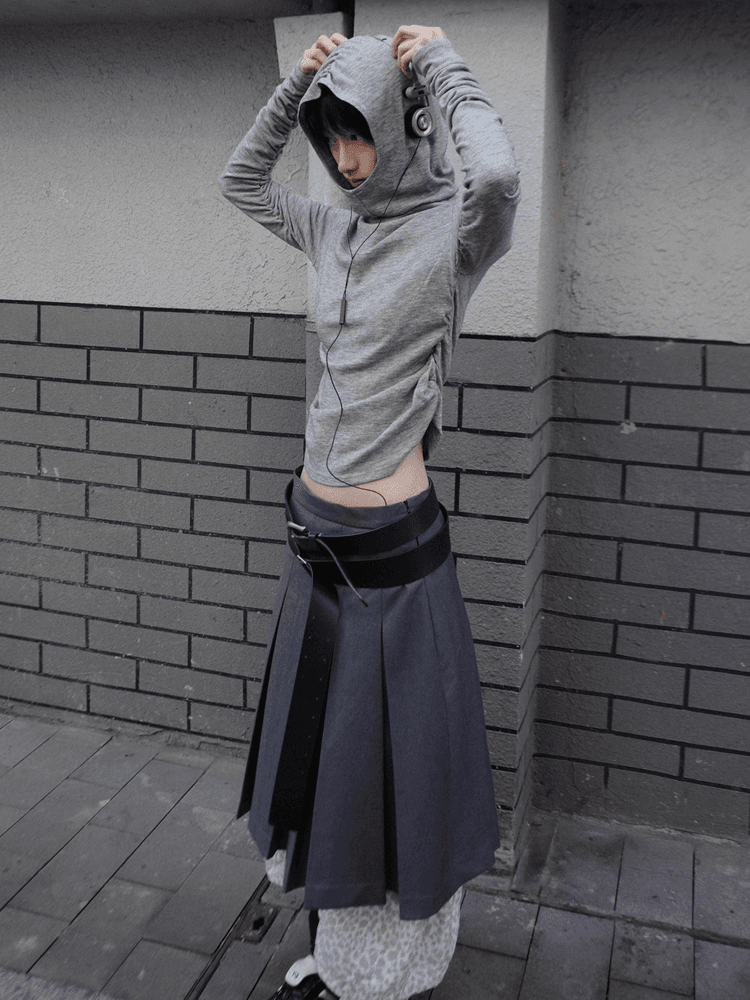 Fog-prone region neat pleated long skirt