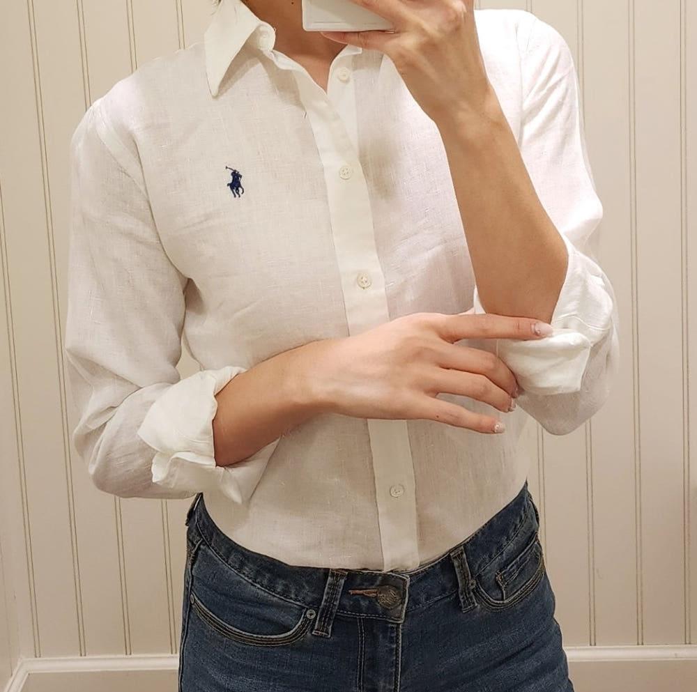 폴로랄프로렌 여성 포니 로고 린넨 긴팔 셔츠 릴렉스핏 24SS