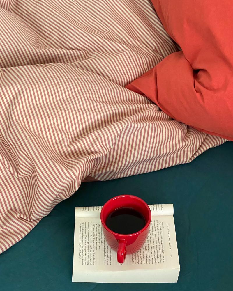 Red Winter 레드 윈터 - 빈티지 레드 스트라이프 겨울 기모 순면 이불 커버