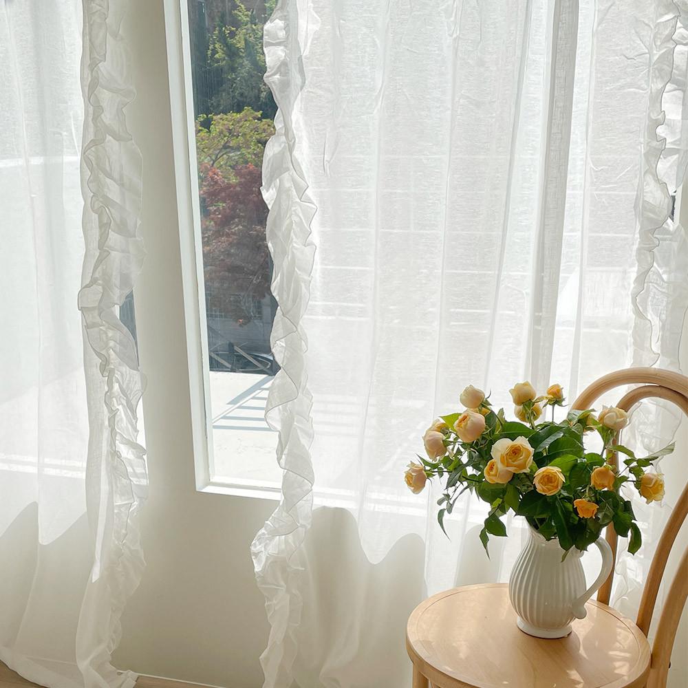 프렌치커튼 볼랑 중형 레이스 프릴커튼 2장