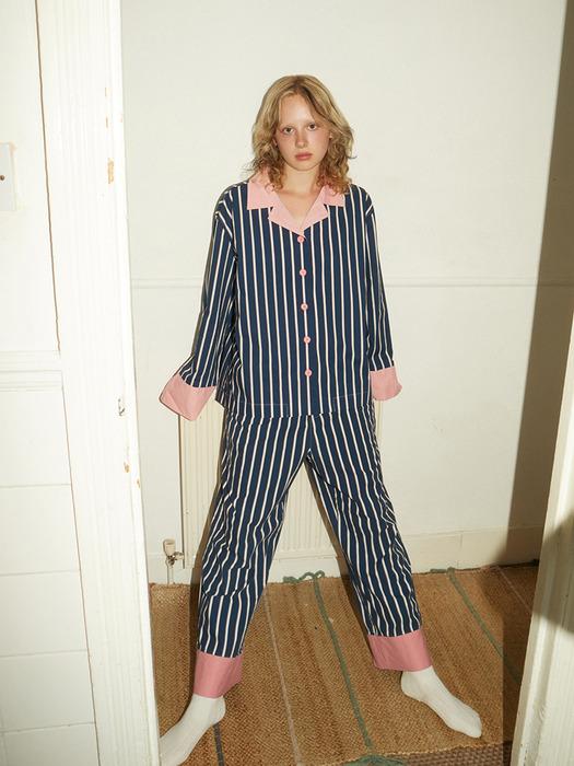 Navy Pink Stripe Pants