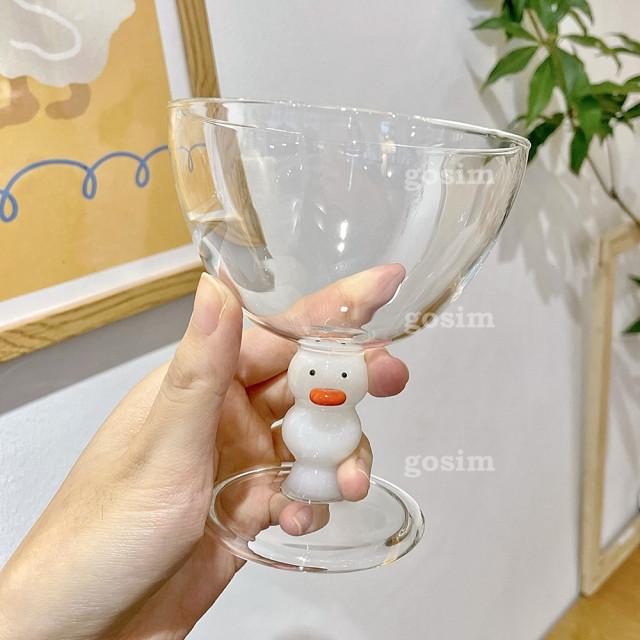 핸드메이드 독특한 와인잔 오리 귀여운 디저트 컵 잔 250ml