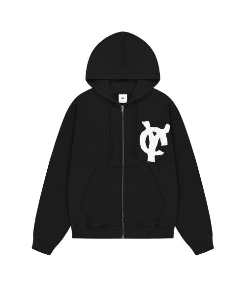 LOGO PATCH HOODIE ZIP UP - BLACK