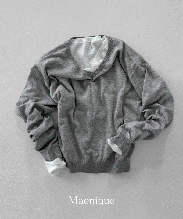 매니크 [MNQ] 마고 베이직 오버핏 롱슬리브 니트(브이넥)