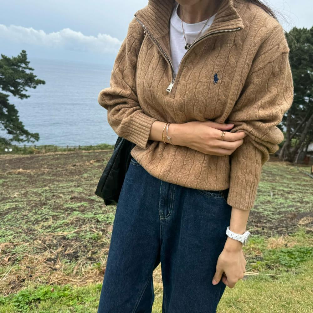 24FW)폴로랄프로렌 우먼 울캐시미어 케이블 하프집업