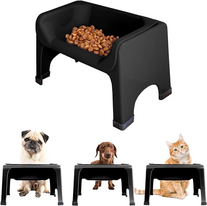 Fluff Trough 음식을 위한 높은 강아지 그릇 | 12.7cm(5인치) 높이의 고양이 및 개 사료 공급 스테이션 | 수의사 승인 무독성 실리콘 급식기 그릇 인서트 | 평평한 얼굴이 있는 중형 및 소형견/반려동물을 위한 높은 그릇 (블랙)