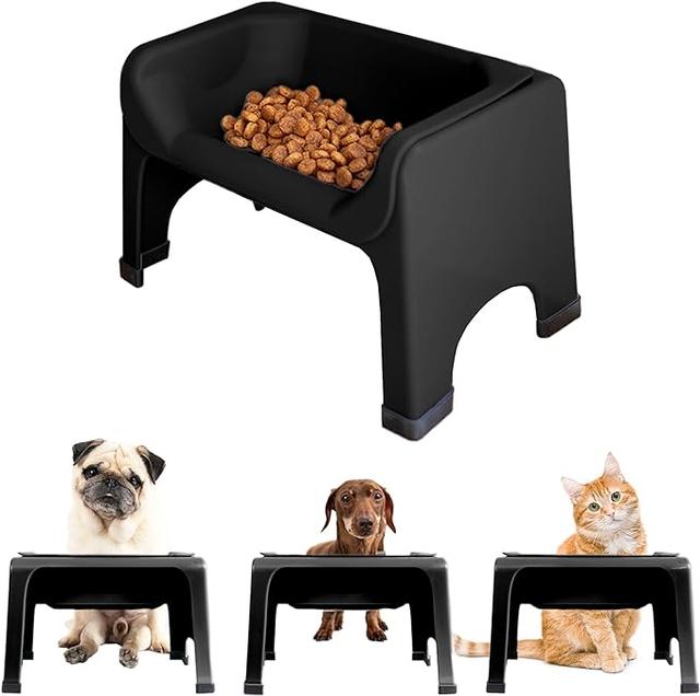 Fluff Trough 음식을 위한 높은 강아지 그릇 | 12.7cm(5인치) 높이의 고양이 및 개 사료 공급 스테이션 | 수의사 승인 무독성 실리콘 급식기 그릇 인서트 | 평평한 얼굴이 있는 중형 및 소형견/반려동물을 위한 높은 그릇 (블랙)