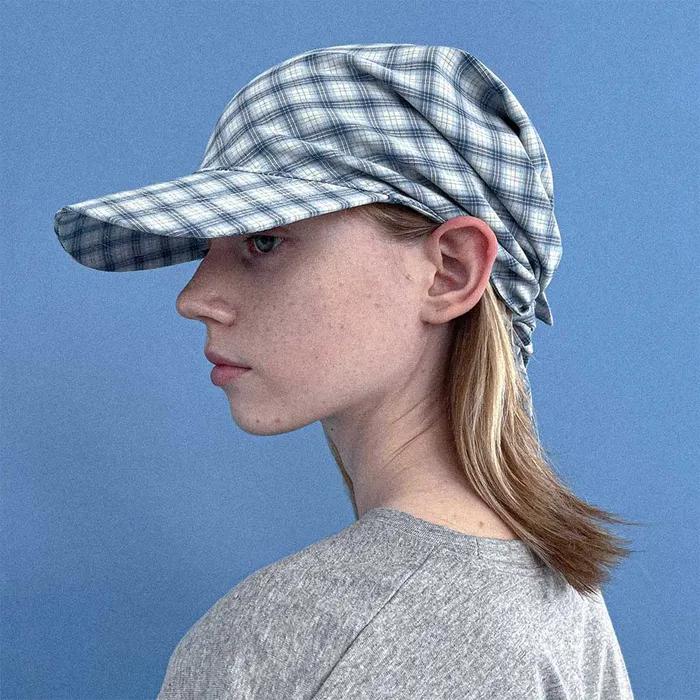 [25 SUMMER][SALT Label] CHECK SCARF HAT_BLUE