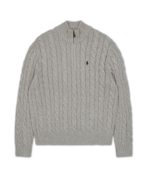 케이블 니트 코튼 스웨터-그레이