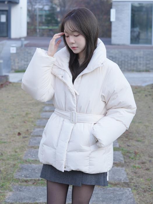 [꼬민지PICK!] High Neck Belted Half Down Jumper Cream AT5JUF053CR