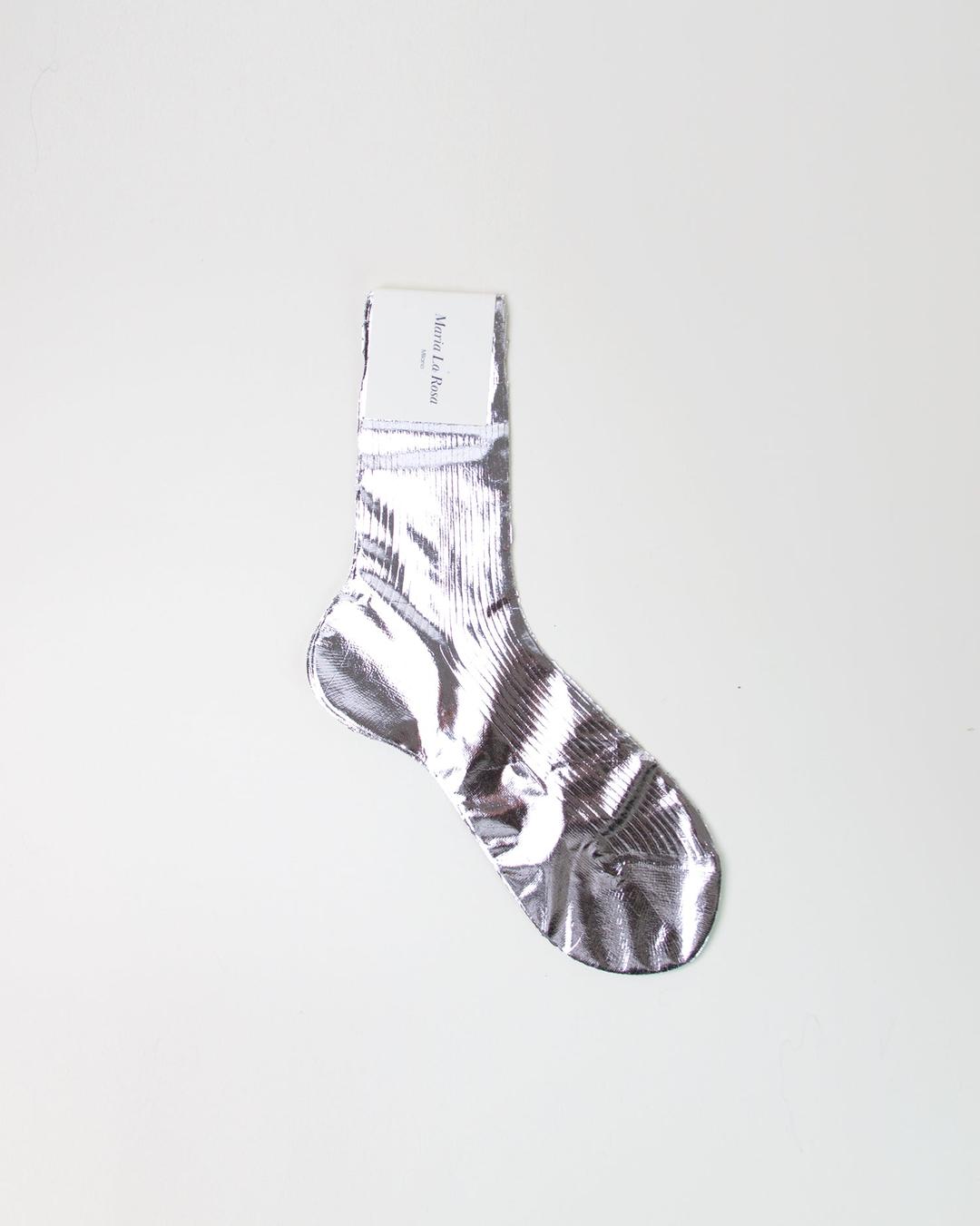 One Ribbed Laminated Socks Silver