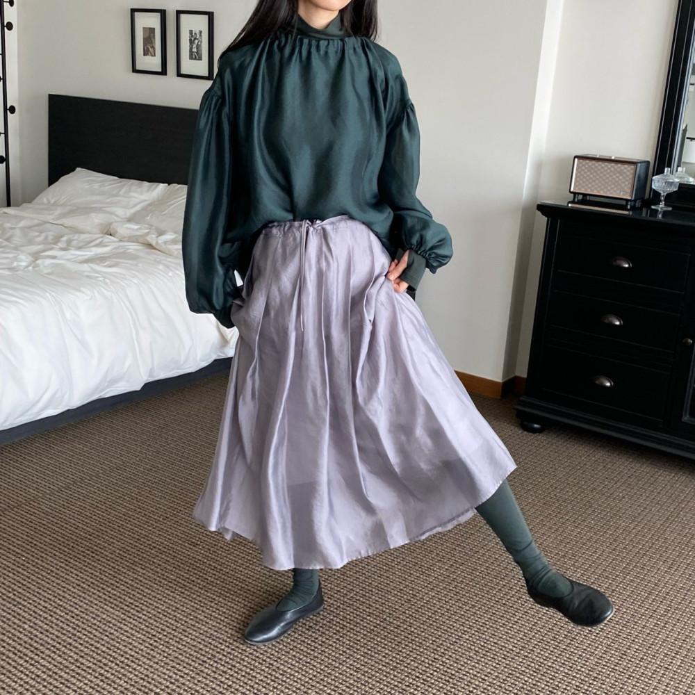 [Granc] 스트링 플레어 스커트 오간자 실키 스커트 (6color)