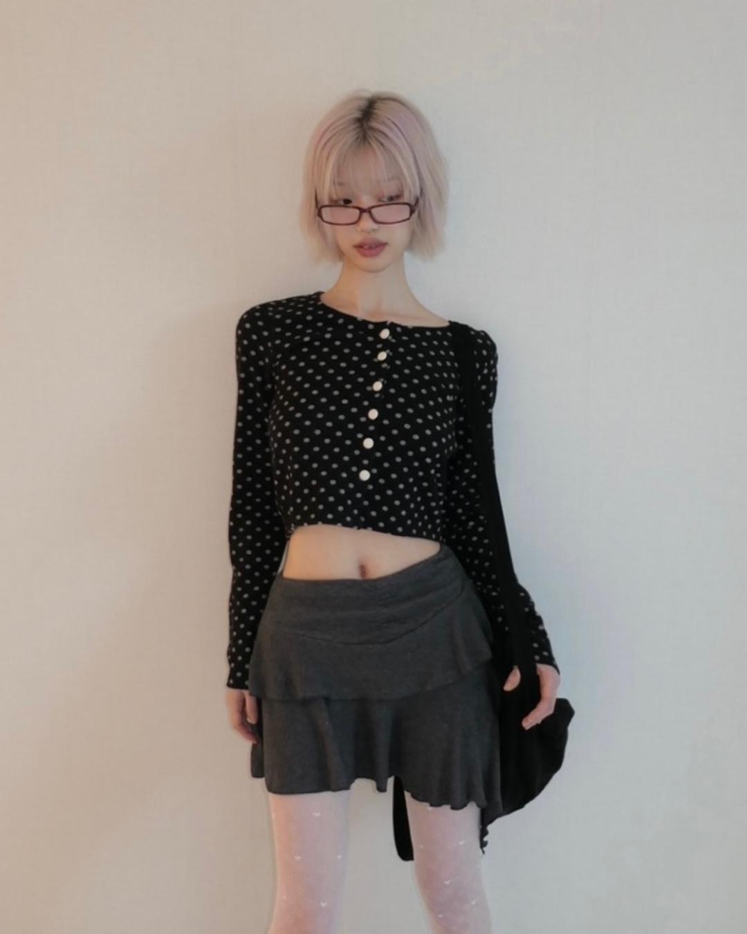 포그레이어 Dotted crop cardigan [2colors]