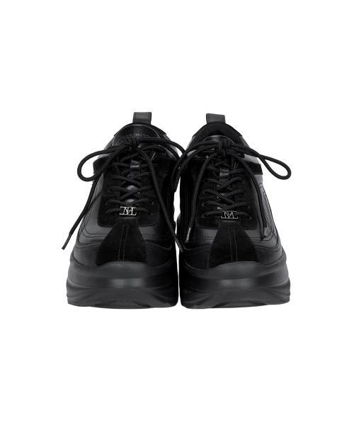 Flatform Cowhide Leather Sneakers [ Black ]