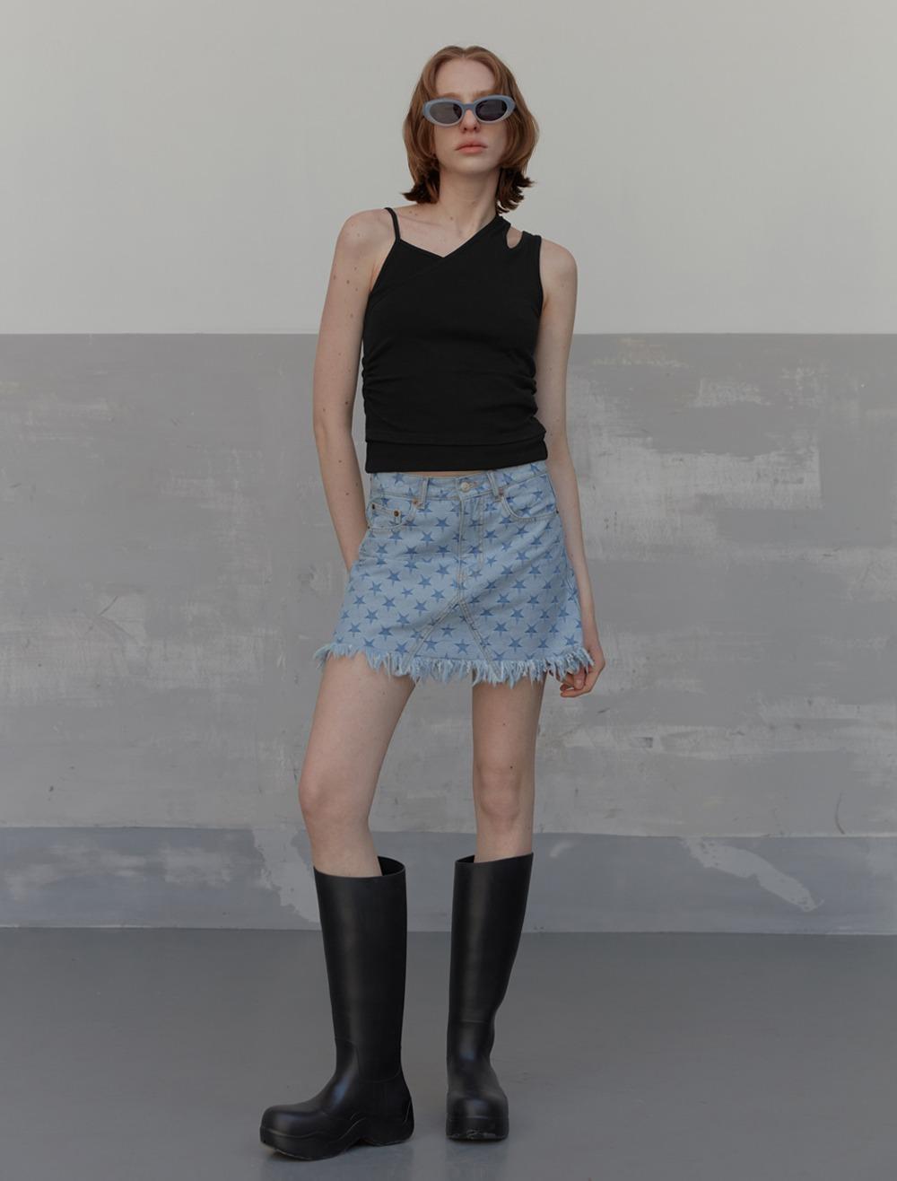 LOW WAIST JACQUARD DENIM SHORT SKIRT [LIGHT BLUE]