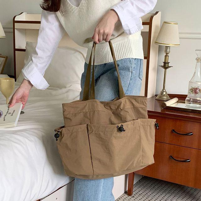 스트링 가벼운 나일론 쓰리포켓 텀블러 빅사이즈 숄더 쇼퍼백