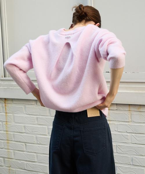 Pleats-Back Wool Round Knit - Lilac Pink