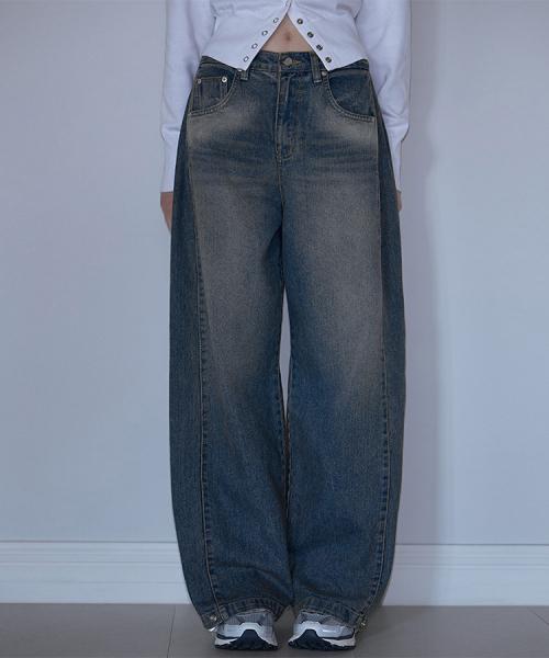 Side Tuck Wide Denim Pants [Brown Blue]