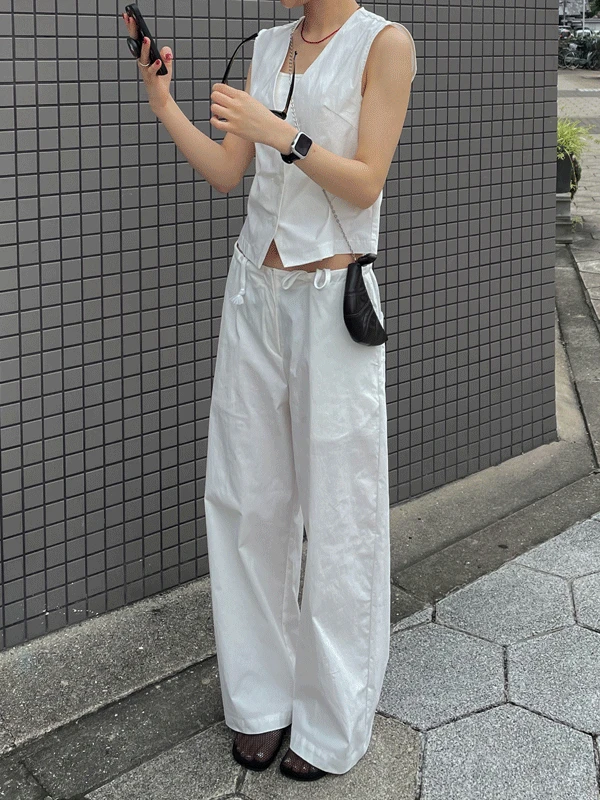 루에브 스트랩 나일론 와이드 팬츠 (2C)