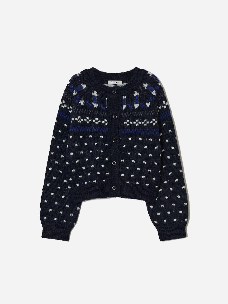 Alpaca Nordic Jacquard Cardigan Navy