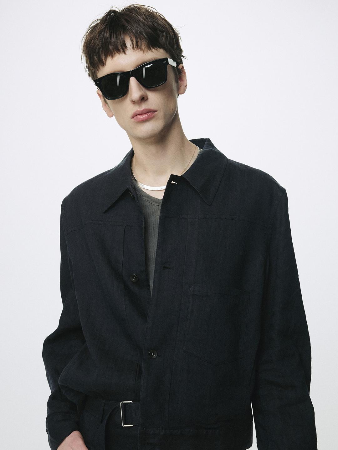 WASHED LINEN TRUCKER JACKET (ITALIAN FABRIC)_ DARK NAVY