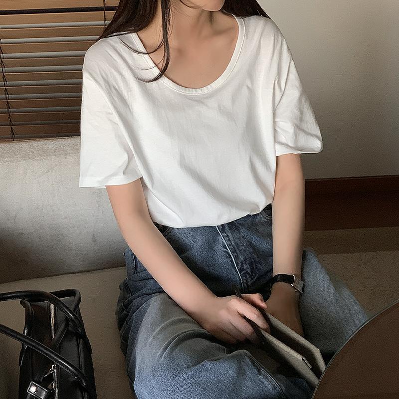 [베이직템✔/탄탄보들/레이어드이너]로피 유넥 루즈핏 반팔 티셔츠 - 5 coIor