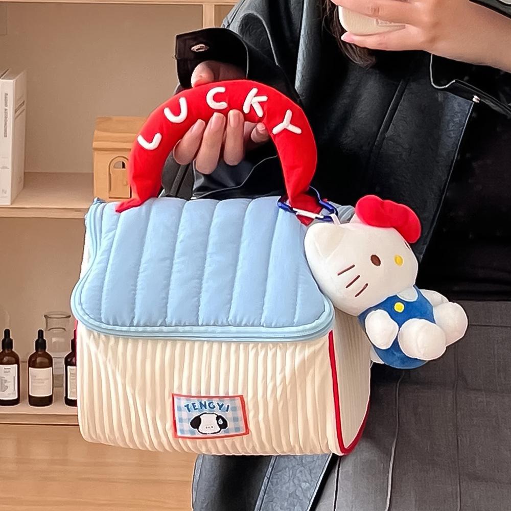 엠컴퍼니 휴대용 화장품파우치 여행용 메이크업 파우치 대용량 수납 여성용품 생리대 립스틱 손잡이 이너백