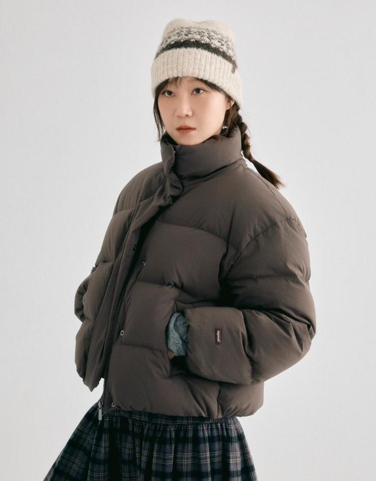 high neck duck down short padding - brown