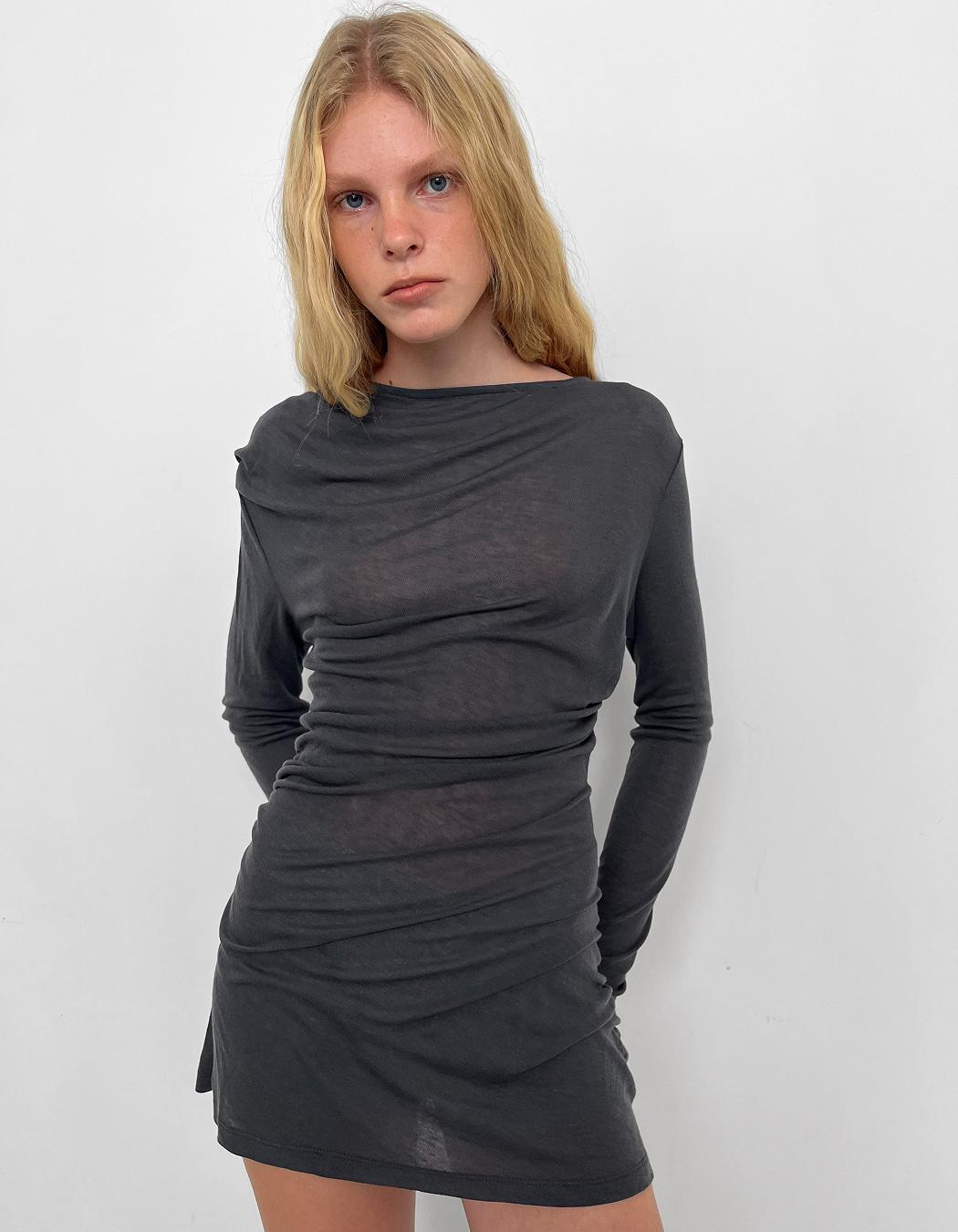 RUCHED LONG JERSEY, CHARCOAL