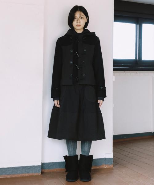 PADDED DUFFLE WOOL COAT, BLACK