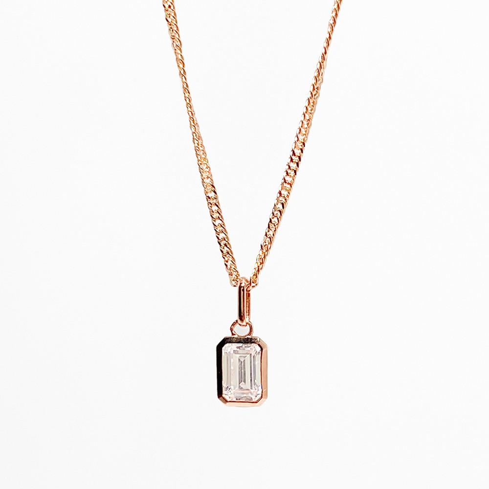 14k 18k 리에 바게트 큐빅 팬던트 목걸이 - 스퀘어 사각 초커 레이어드 심플 여자