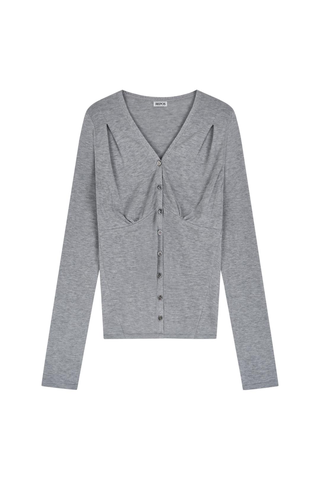 SILK BLEND V NECK CARDIGAN (GREY)