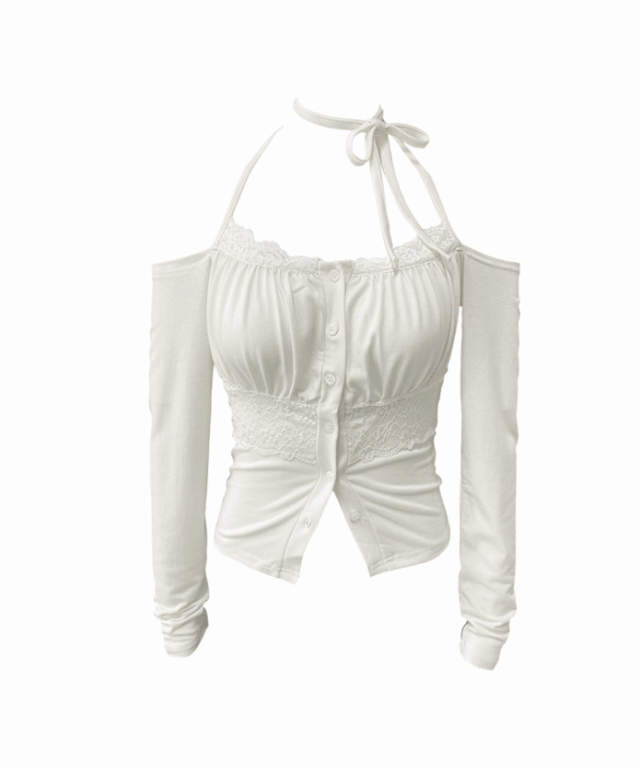 Jen halter neck off shoulder T (3colors)