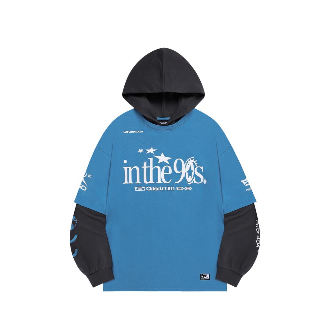 인 더 나인티스 후드 레이어드 롱 슬리브 - VINTAGE BLUE / CHARCOAL