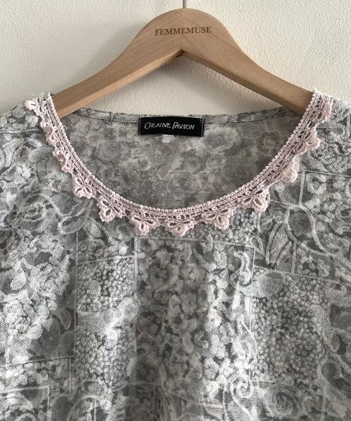 (Vintage)Lace Collar Pattern Blouse T