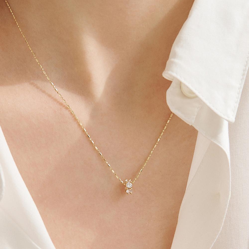 14k 18k 레디언트 파인 풀 큐빅 팬던트 목걸이 - 레이어드 데일리 심플 금 여성