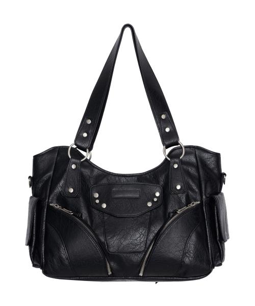 Studded Leather Shoulder Bag (Black)