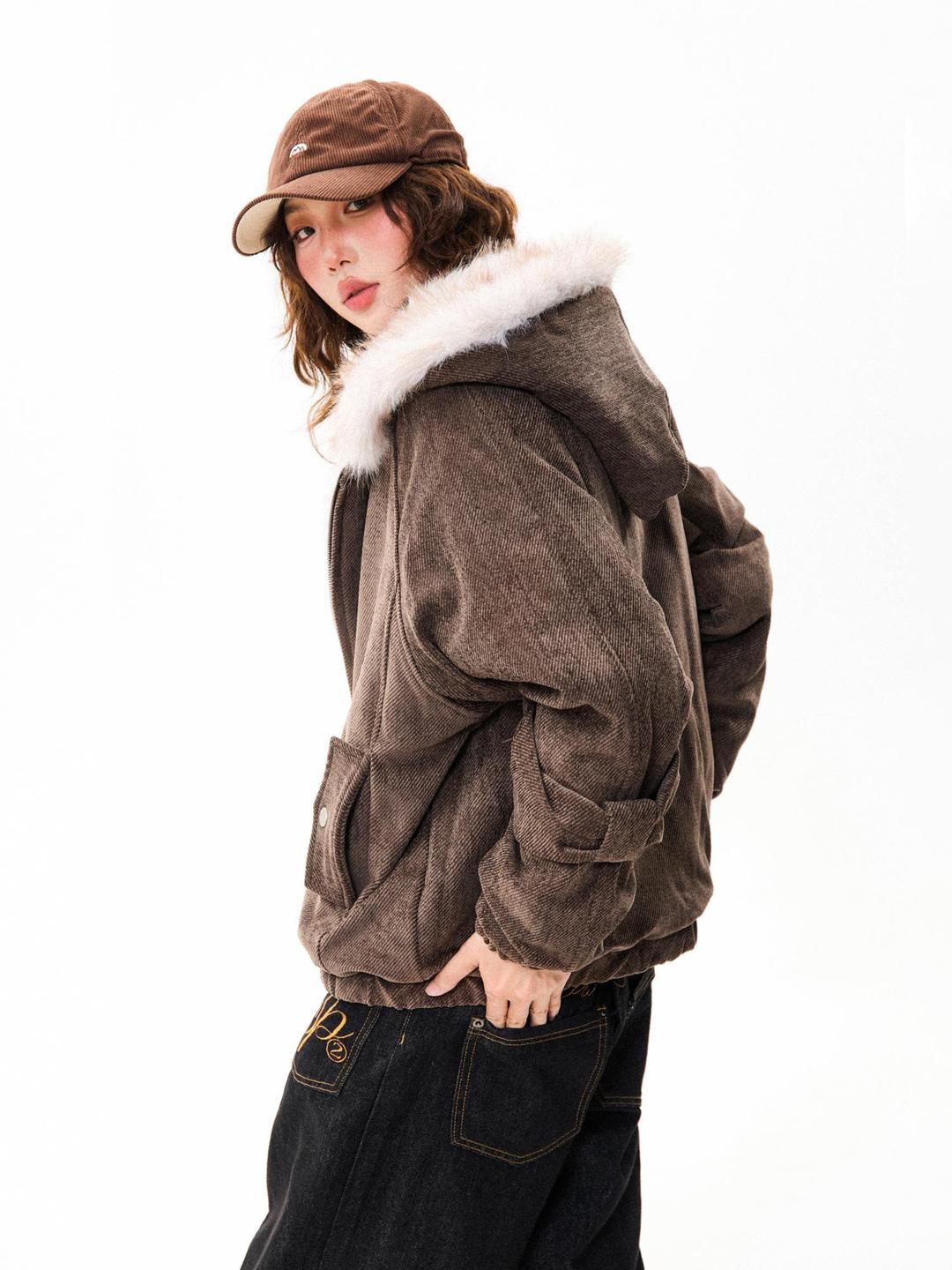 여성 겨울 레트로 커피색 면 롱패딩 두꺼운 보온 아우터