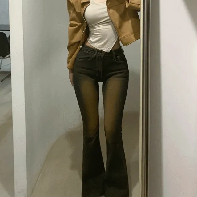 [+영상포함/핏보장] 베이지 워싱 롱 부츠컷 흑청 데님 청바지