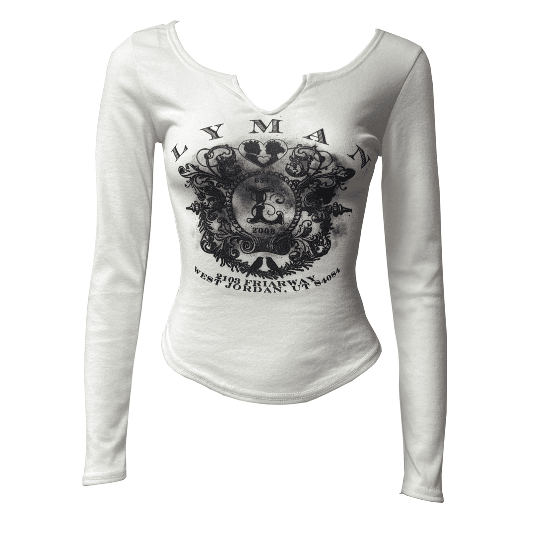 y2k Printing V-Neck T (White)