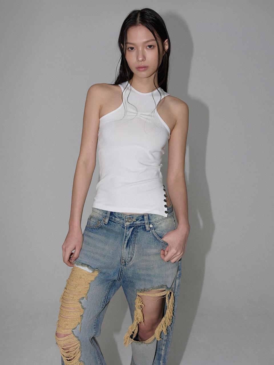Deep Slit Button Top (white)
