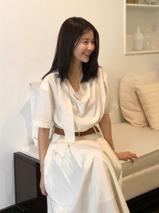 [단독][벨트포함] 스카프 넥 플리츠 원피스 NEW5MO509